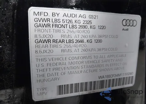 2021 Audi Q3 Premium Plus 45 Tfsi S Line Quattro Tiptronic z USA, uszkodzony, nr VIN WA1EECF34M1110280